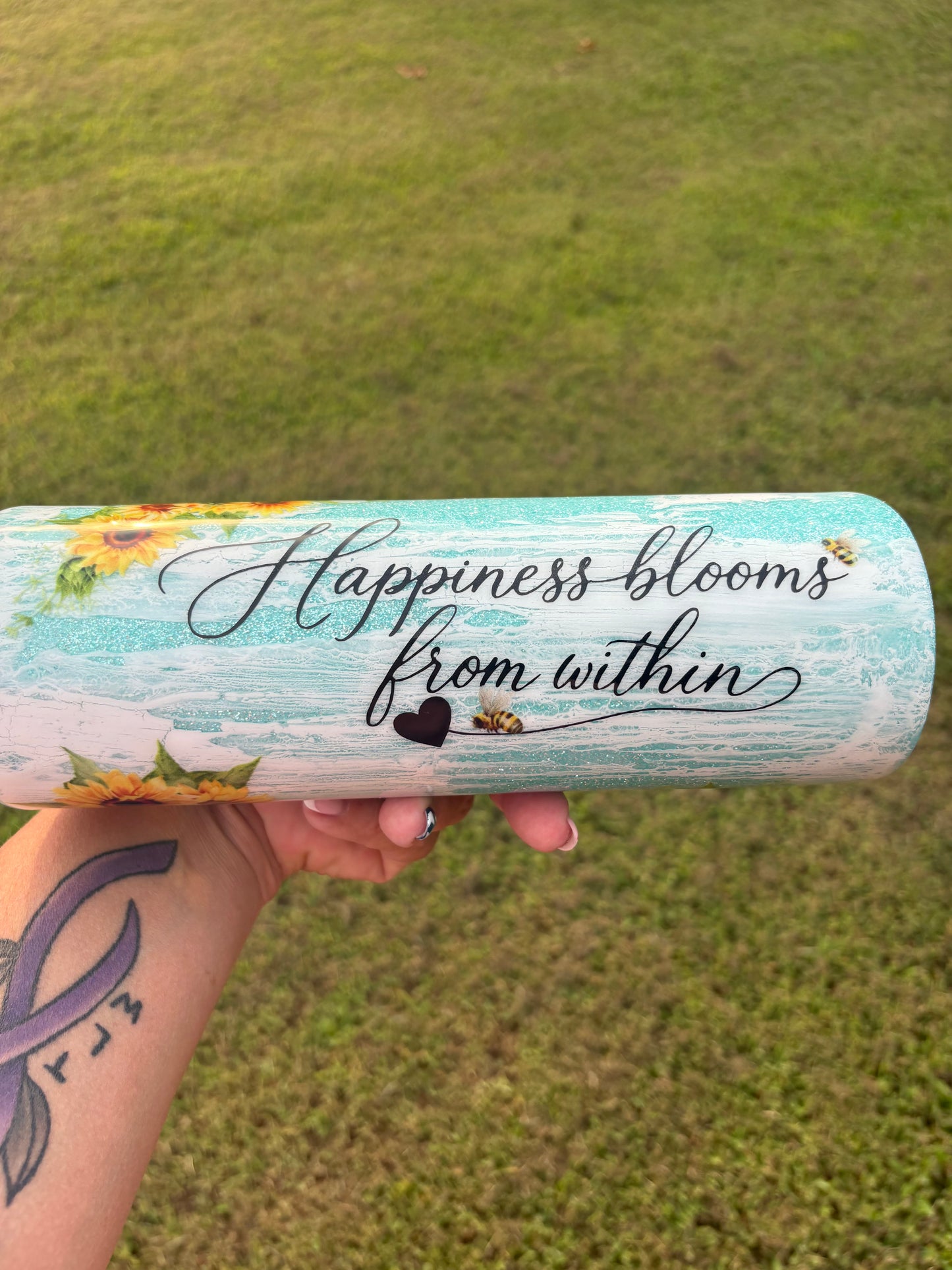 Happiness Blooms From Within | Handmade Handled Tumbler
