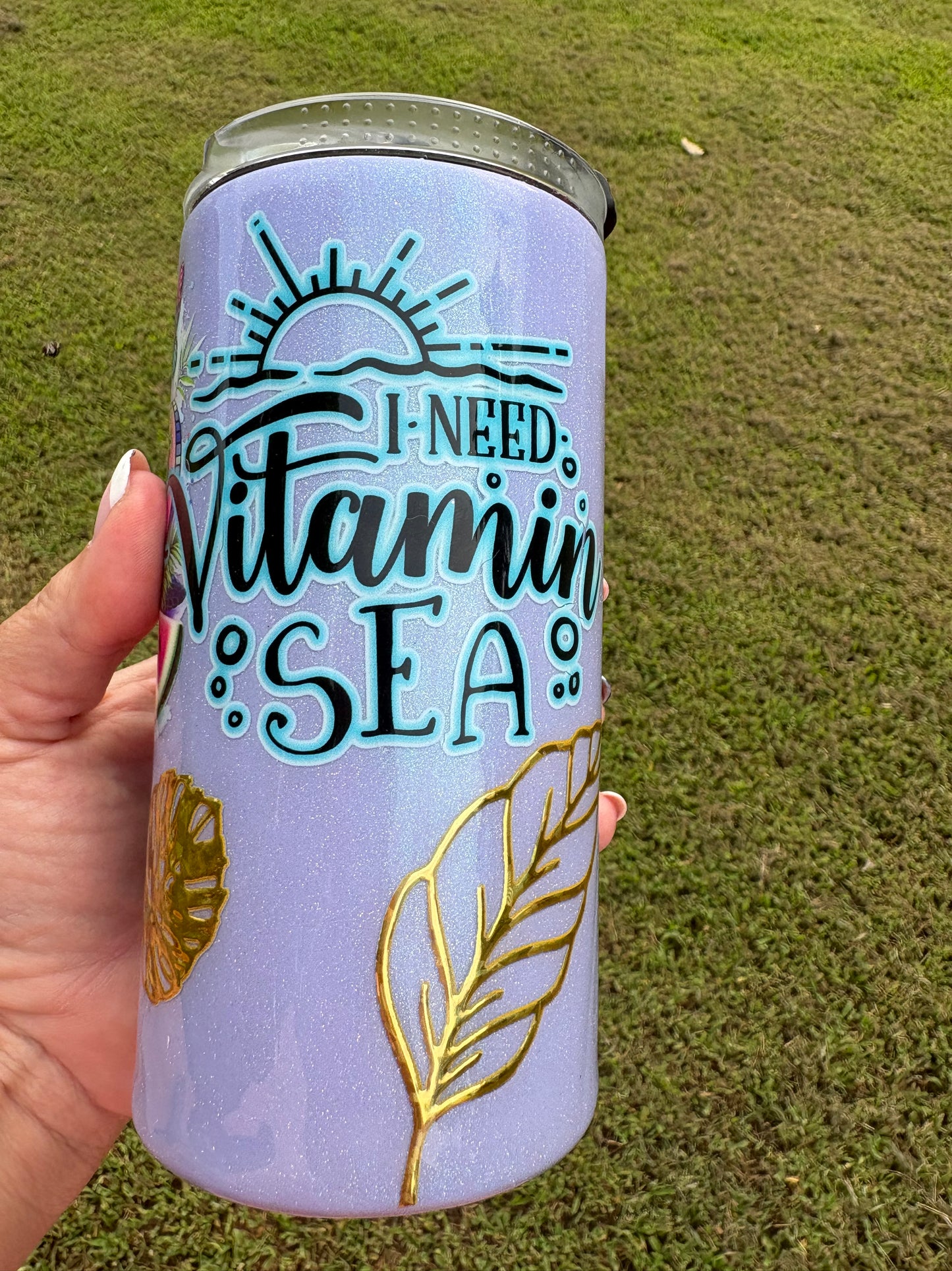 I Need Vitamin SEA Sea Turtle Skinny Tumbler | Handmade Tropical Beach Tumbler