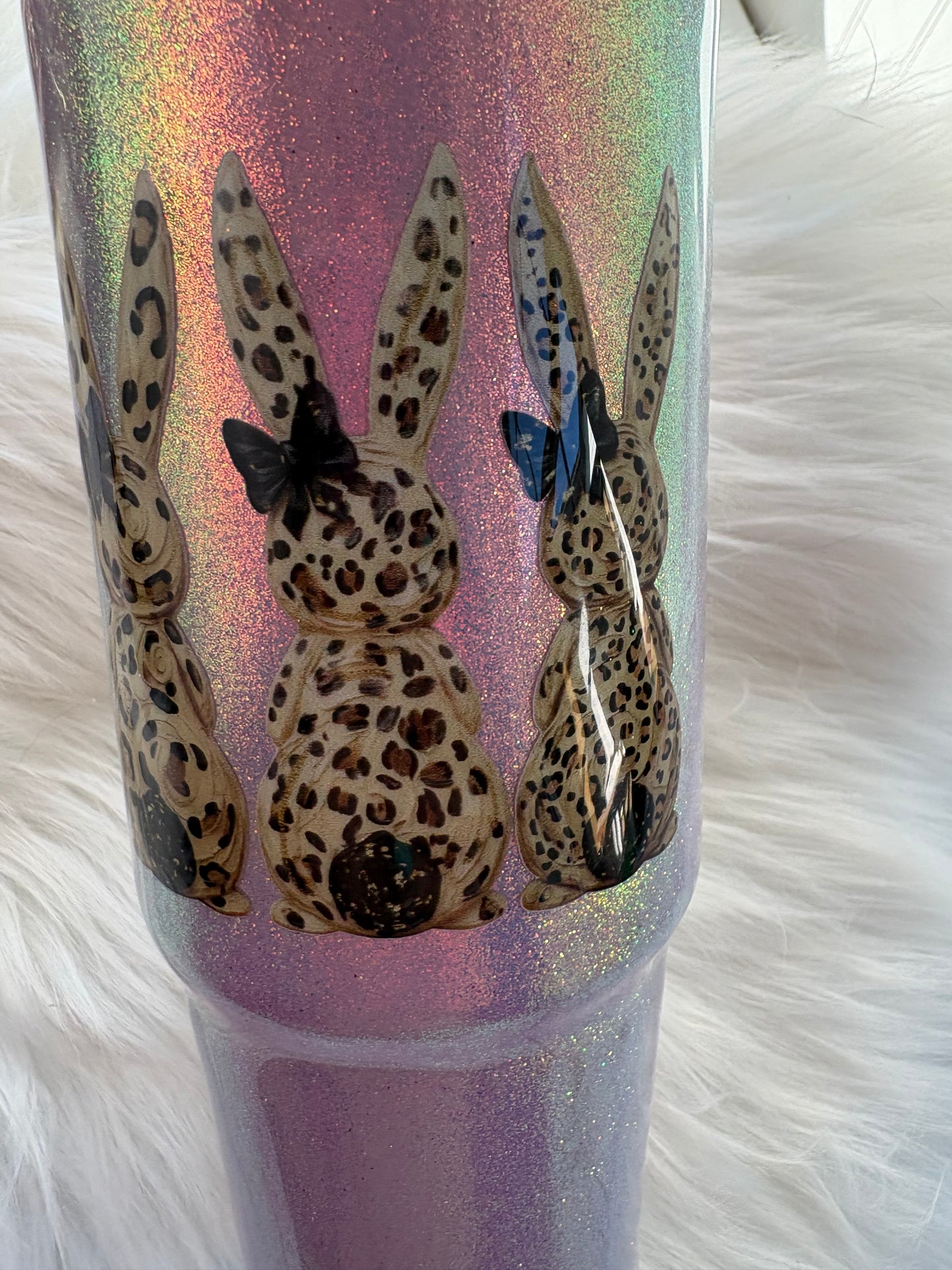Leopard Bunny 30 oz Handled Glitter Tumbler