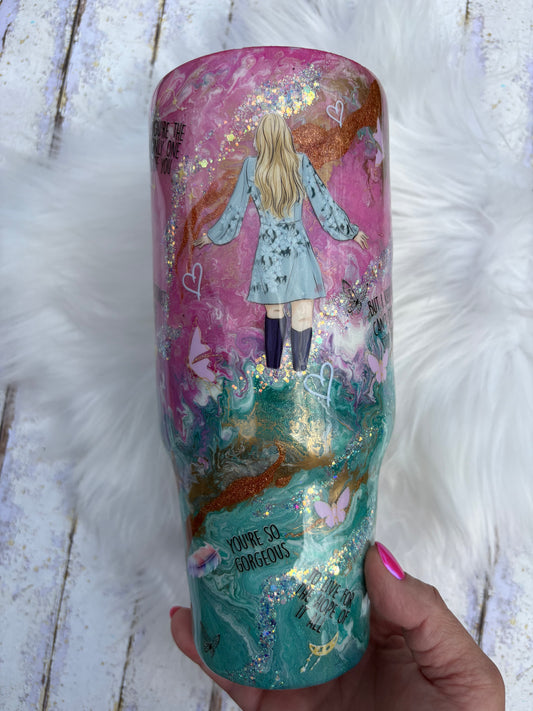 40 oz “Eras Inspired” Pink & Teal Glitter Tumbler
