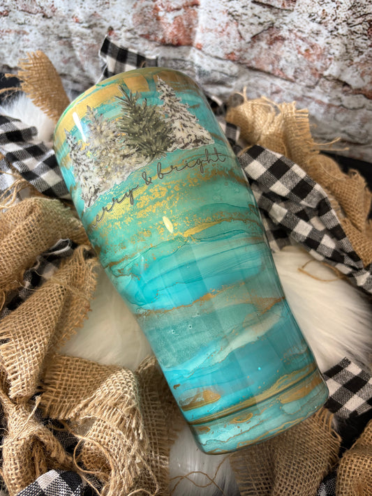 ✨ 30oz Modern Curve Tumbler – “Merry & Bright” Winter Forest Design ✨