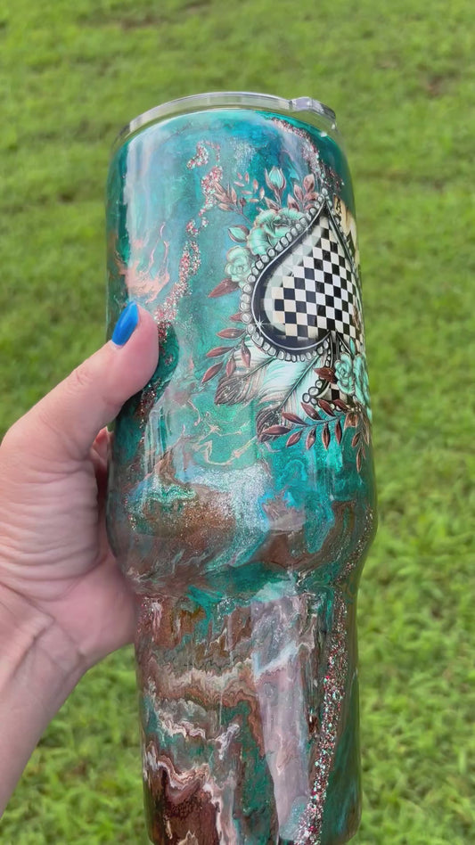 40 oz Western Spade & Turquoise Bootlace Curve Tumbler